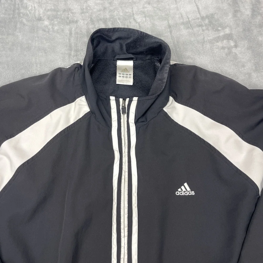 Adidas Track Jacket Mens XL‎ Black White Athletic Sportswear Mock Neck Full Zip